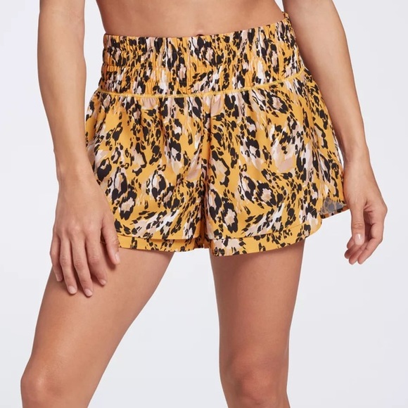 CALIA by Carrie Underwood Pants - Calia Step Up Shorts Woven Petal Hem Animal Print Glowing Umber High Rise NWT